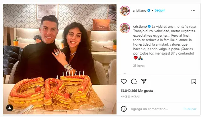  Cristiano Ronaldo celebra su cumpleaños 37 junto a <strong>Georgina Rodríguez</strong> / Foto: Instagram   