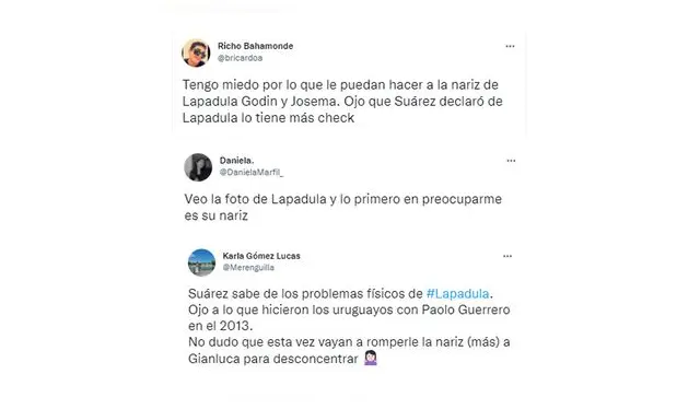 Hinchas peruanos con miedo a que le rompan la nariz a Lapadula. (Foto: Captura)   