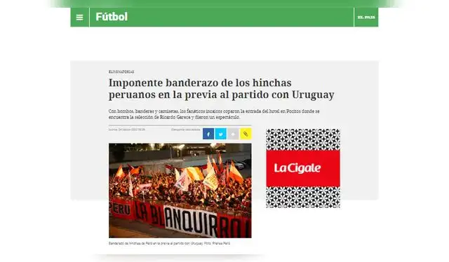 Diario El País resaltó a la mejor hinchada del mundo. (Foto: Captura)   