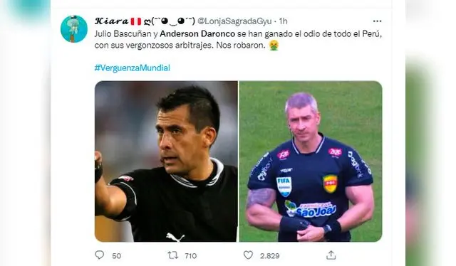 Hinchas comparan a Anderson Daronco y Julio Bascuñan como los árbitros más desastrosos / Foto: Twitter   