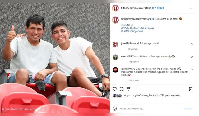 Piero Quispe acudió al Estadio Monumental para apoyar a las 'Leonas'.   