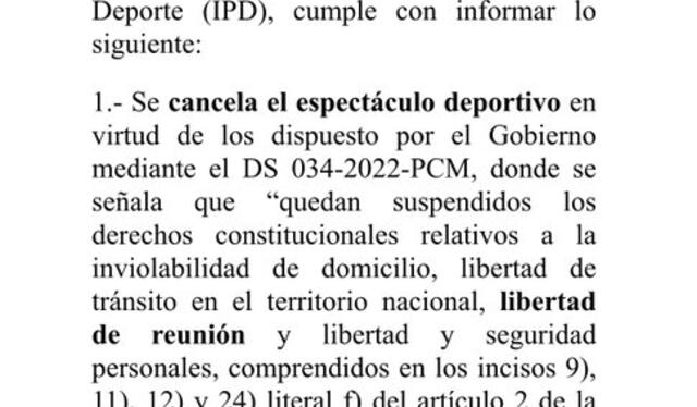 Comunicado de IPD sobre suspensión de partido de Sporting Cristal vs Flamengo   