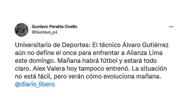 Información de Gustavo Peralta con relación a Alex Valera.   