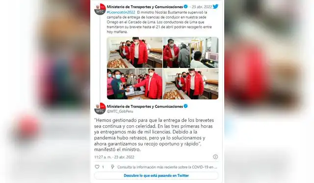 Licencias de conducir: MTC brinda más de 30 000 licencias de conducir / Foto: Twitter