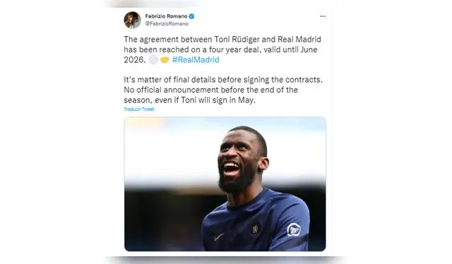 Antonio Rüdiger fimaría por Real Madrid hasta el 2026.   