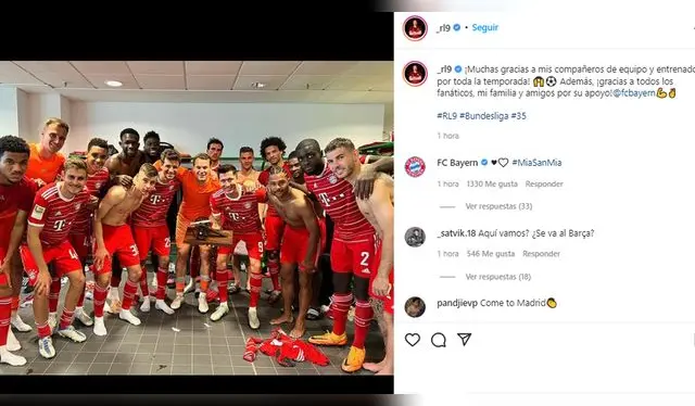 Mensaje de Robert Lewandowski en redes sociales.   