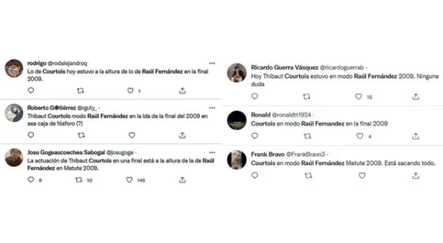 Hinchas peruanos comparan a Thibaut Courtois con Raúl Fernández.   