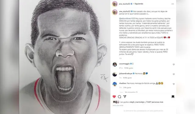 Emotivo mensaje de su esposa. (Instagram: ana_siucho53)<br>    