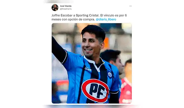 Joffré Escobar será nuevo jugador de Sporting Cristal. (Foto: Twitter José Varela)   