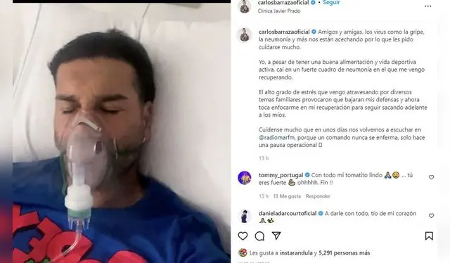 Carlos Barraza Instagram preocupó cuadro de neumonía seguidores Carlos Barraza Instagram preocupó cuadro de neumonía seguidores