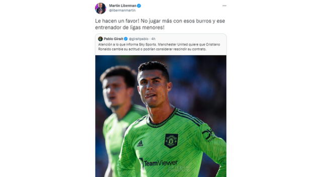  Martín Liberman no tolera ver a Cristiano Ronaldo en Manchester United.   