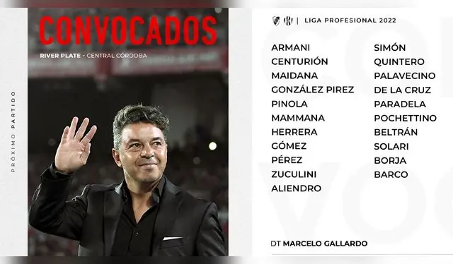  Convocados de River Plate para jugar contra Central Córdoba.   