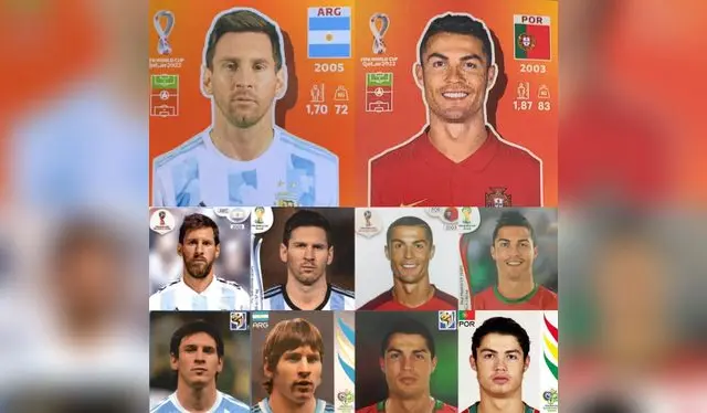 Figuras de Lionel Messi y Cristiano Ronaldo en los álbum de Mundiales