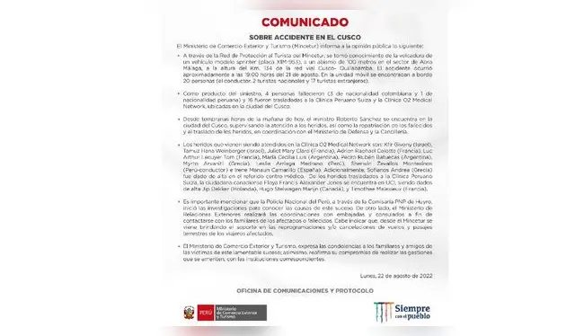 <strong>Pronunciamiento del MINCETUR- Twitter</strong>   