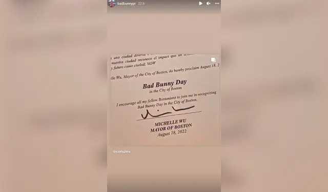 El documento que certifica la proclamación del "Día de Bad Bunny". / Foto: Instagram   