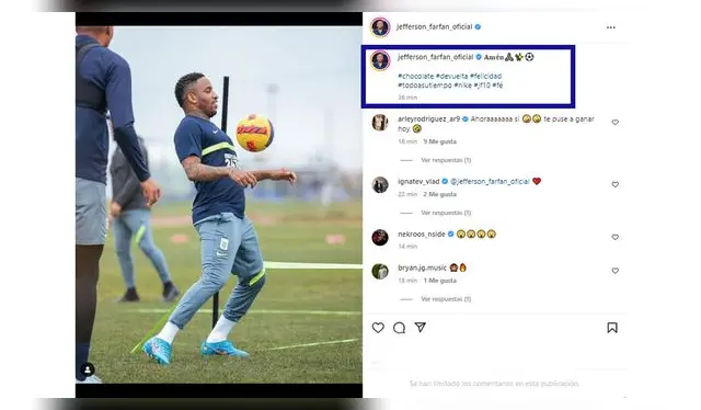  Jefferson Farfán dio una señal a pocos días del clásico peruano. (Foto: Instagram)   