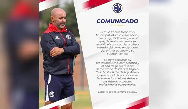 El comunicado de Deportivo Municipal sobre Hernán Lisi. El comunicado de Deportivo Municipal sobre Hernán Lisi.