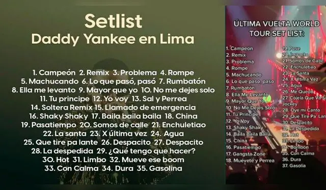 Esta sería la lista de canciones de esta noche. Foto: redes sociales/ Latina 