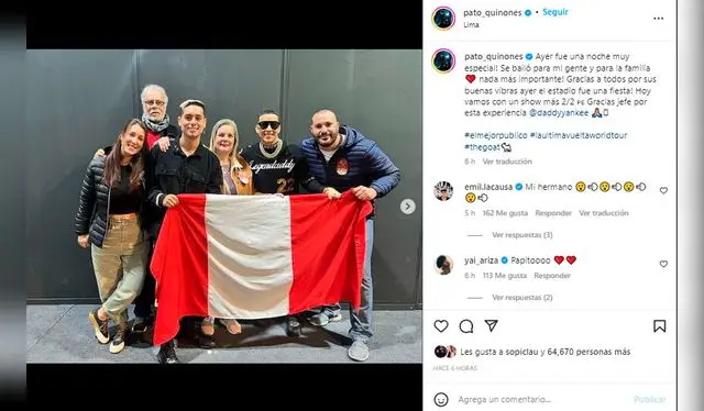Daddy Yankee junto la familia de 'Pato' Quiñones / Instagram   