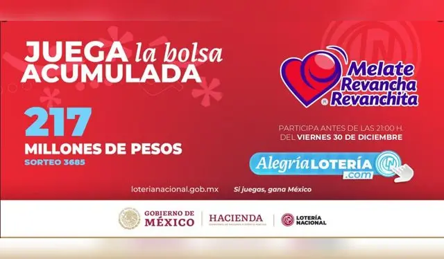 La bolsa acumulada del Melate Revancha y Revanchita es de 217 millones de pesos. | Foto: Lotería Nacional La bolsa acumulada del Melate Revancha y Revanchita es de 217 millones de pesos. | Foto: Lotería Nacional