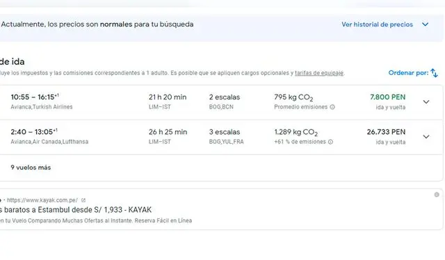 Precio por viajar de Lima a Estambul