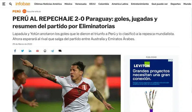 Infobae sobre Perú al repechaje.