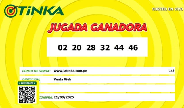 Resultados de La Tinka del domingo 21 de septiembre de 2025