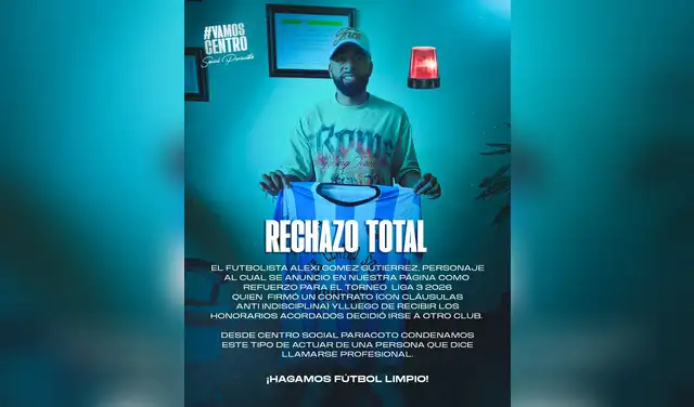 Centro Social Pariacoto acusó a Alexi Gómez por incumplimiento de contrato al firmar por otro club en la misma temporada 2026 Centro Social Pariacoto acusó a Alexi Gómez por incumplimiento de contrato al firmar por otro club en la misma temporada 2026