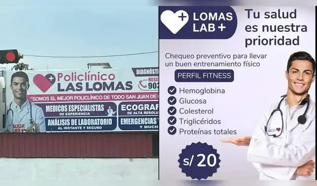 Policlínico Las Lomas utiliza la imagen de Cristiano Ronaldo en vallas publicitarias por las calles de Lima y difunde gráficas por redes sociales
