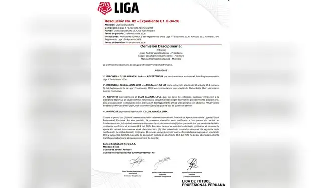 Comisión Disciplinaria sancionó a Alianza Lima por demorar partido ante Juan Pablo II