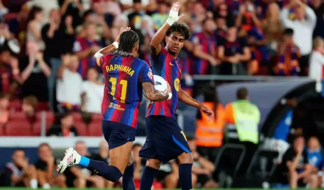 Raphinha y Lamine Yamal marcaron para Barcelona. Foto: LaLiga