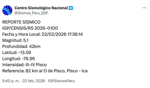 temblor en perú