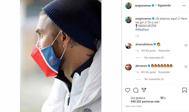 Mensaje de Sergio Ramos tras llegar a Manchester para duelo por Champions League. Foto: Instagram.   