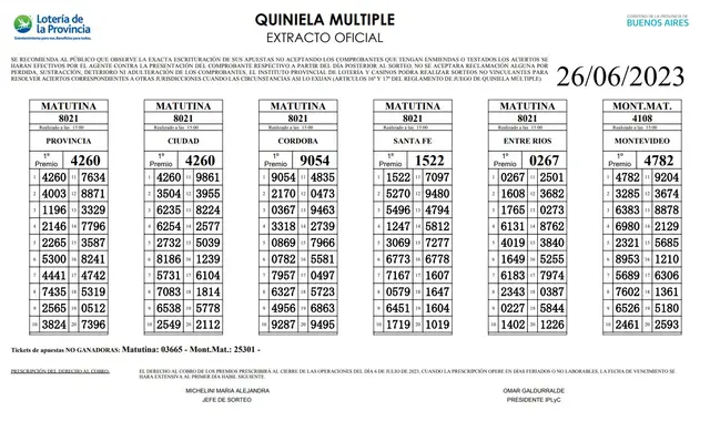 Extracto oficial de La Matutina Extracto oficial de La Matutina
