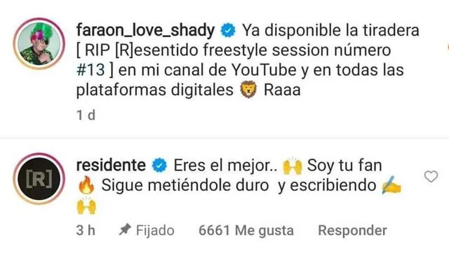 Faraón Love Shady fue felicitado por Residente.    
