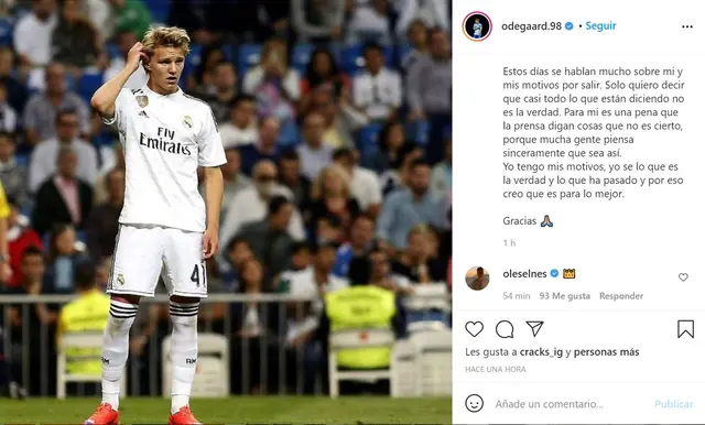 Mensaje de Martin Odegaard tras su salida del Real Madrid. Foto: Captura. Mensaje de Martin Odegaard tras su salida del Real Madrid. Foto: Captura.