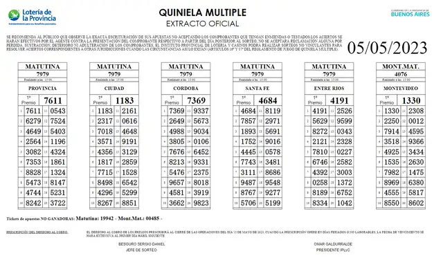 Quiniela extractos La Matutina