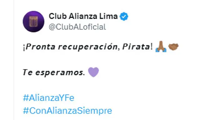 La publicación de Alianza Lima sobre Hernán Barcos | Foto: Alianza Lima    