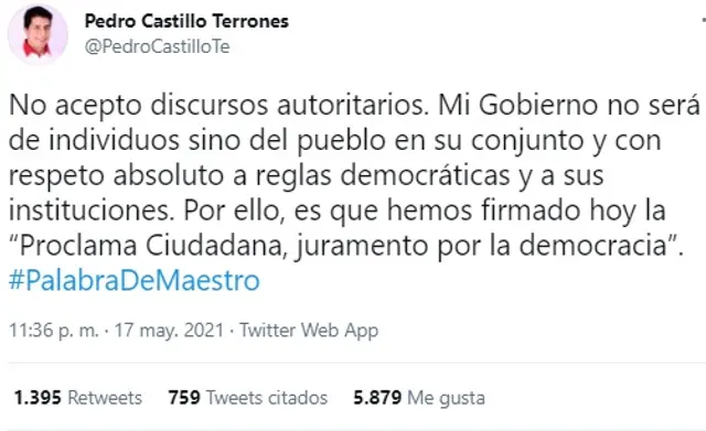 (Imagen: Twitter Pedro Castillo)   