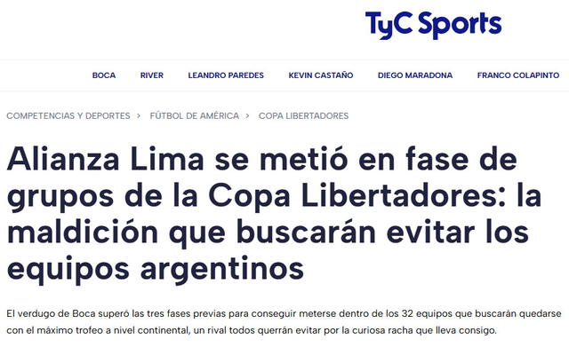 La publicación de medio argentino sobre Alianza Lima    