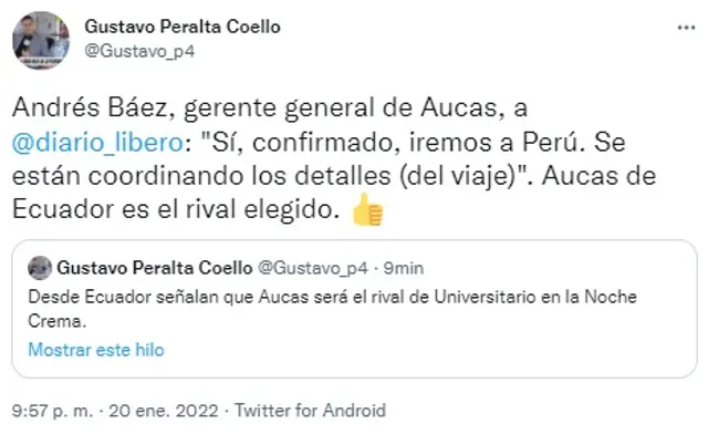 Aucas será rival de la U en la Noche Crema.
