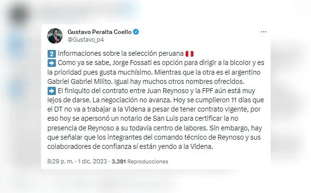 Gabriel Milito a Perú Gabriel Milito a Perú