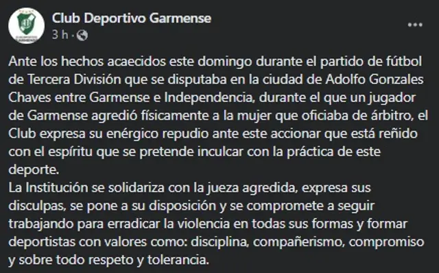 Garmense hizo comunicado sobre lo sucedido. Garmense hizo comunicado sobre lo sucedido.