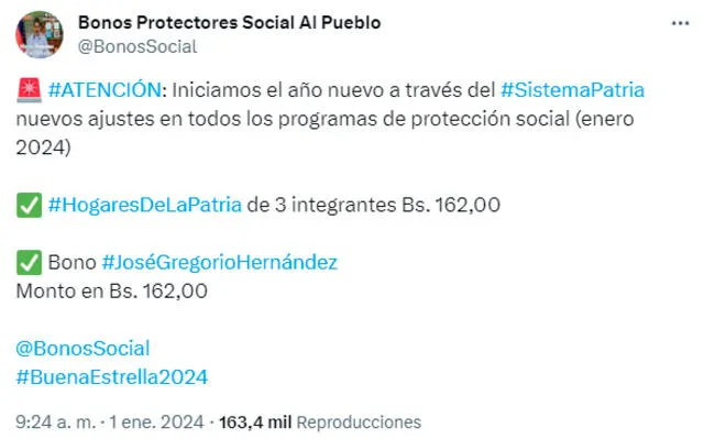 Este fue el monto que pagaron en enero. (Foto: Bonos Protectores Social al Pueblo)   