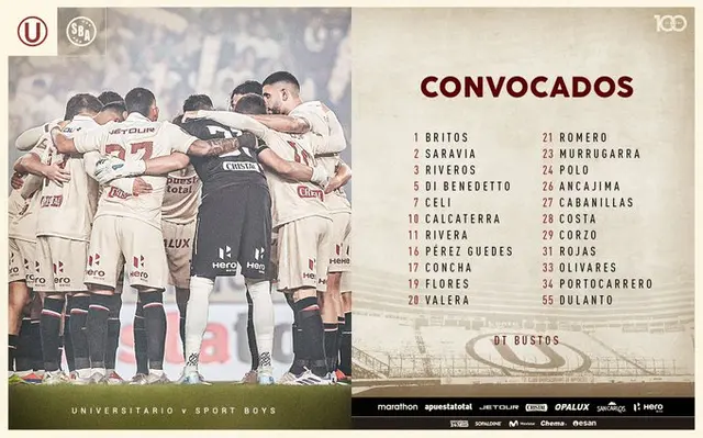 Lista de convocados de Universitario frente a Sport Boys | Foto: Universitario Lista de convocados de Universitario frente a Sport Boys | Foto: Universitario