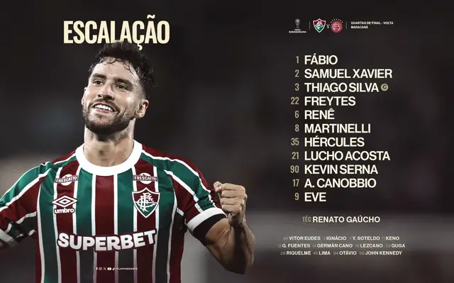 Alineación de Fluminense vs. Lanús. Alineación de Fluminense vs. Lanús.