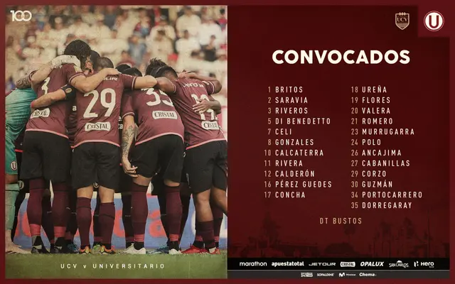 Convocados de Universitario para partido ante Vallejo. Foto: Universitario   