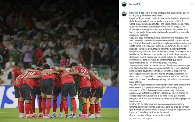 Mensaje de Son tras la eliminación de Corea del Sur