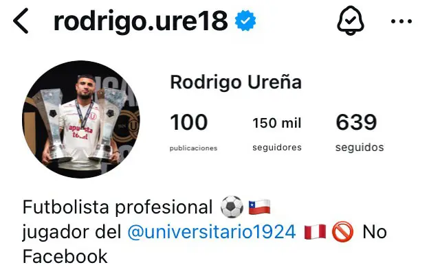 Así se ve el perfil de Instagram de Rodrigo Ureña    