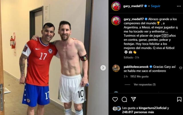 El mensaje de Gary Medel a Lionel Messi y Argentina tras ganar el título del Mundial Qatar 2022. El mensaje de Gary Medel a Lionel Messi y Argentina tras ganar el título del Mundial Qatar 2022.